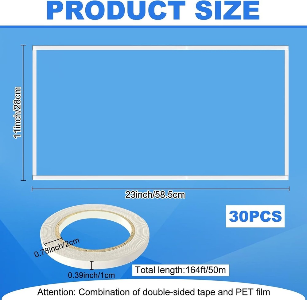 30 Pack Clear Polyester Abrasive Blasting Cabinet Lens Covers - 23'' x 11''
