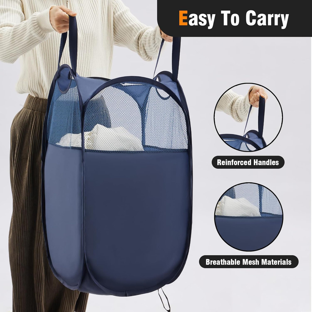 Pop up Foldable Laundry Basket, Mesh Laundry Hamper with Reinforced Handles for