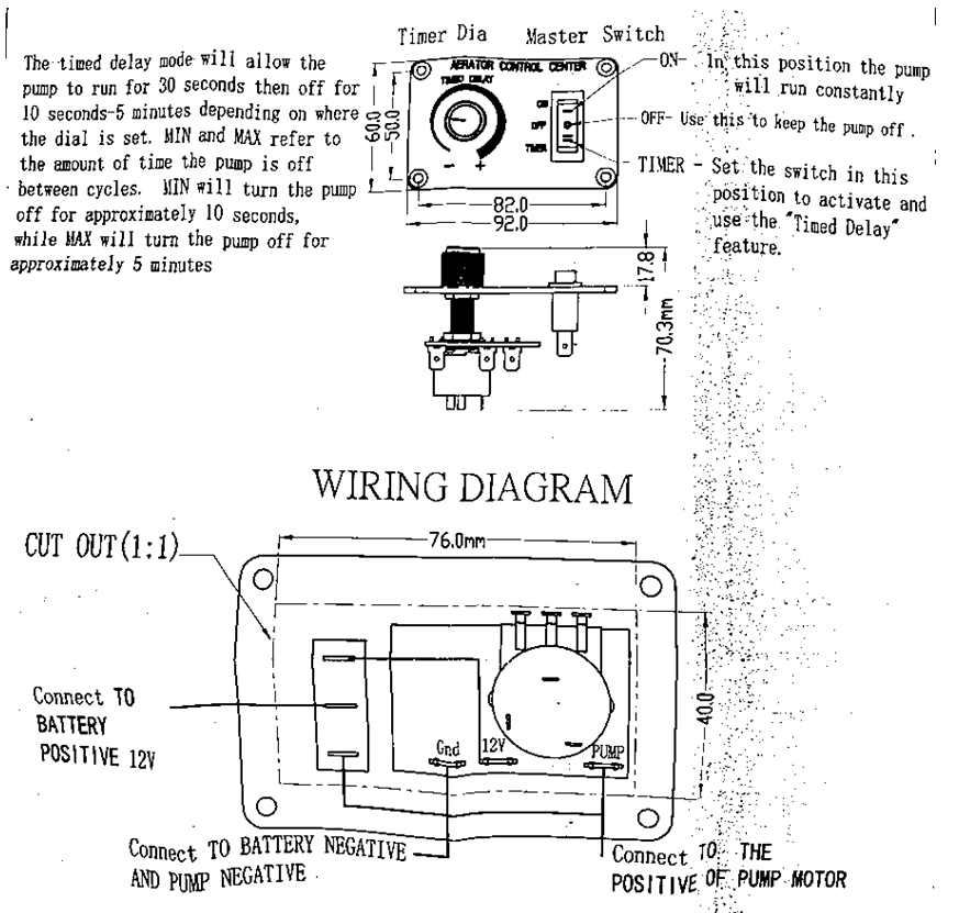 Pactrade Marine Boat Aerator Livewell Timer Switch Panel Adjustable Auto 12V 5A
