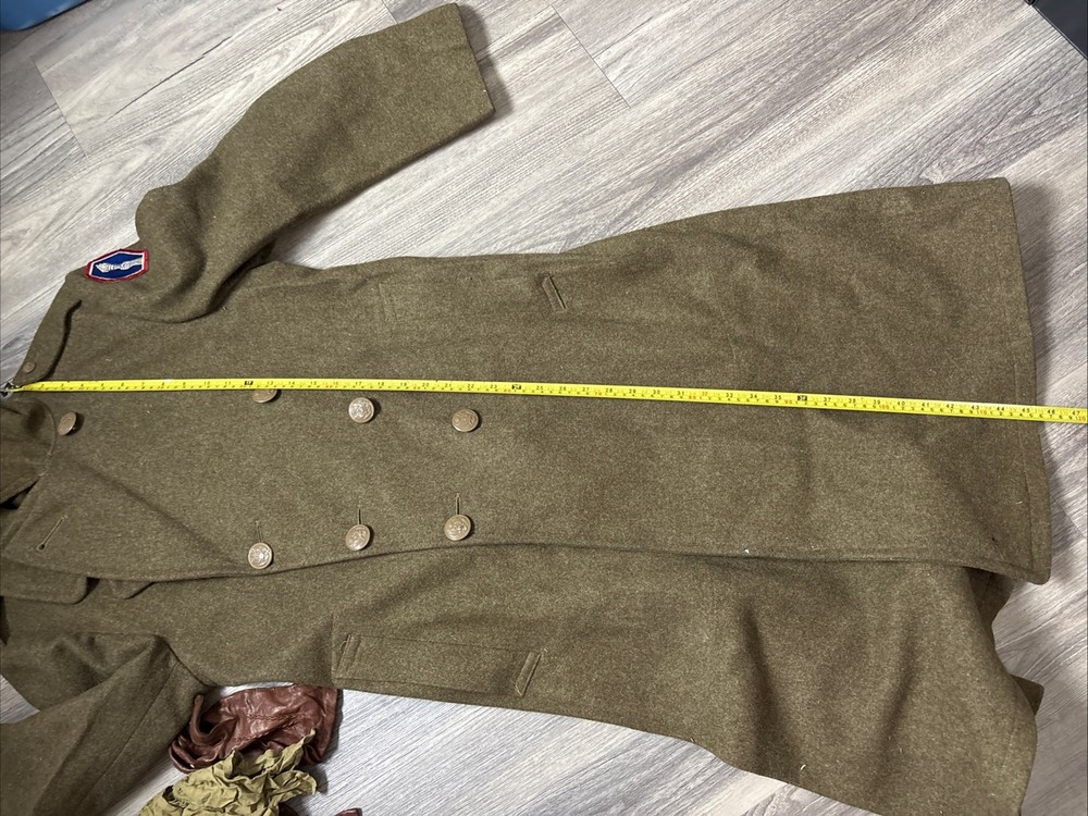 ORIGINAL WWII US ARMY WINTER M1938 GREATCOAT OVERCOAT- 34R + Gloves Handkerchief