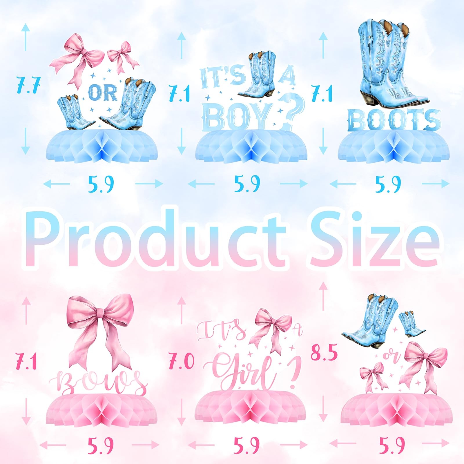 Bows or Boots Gender Reveal Table Centerpieces – 12PCS Pink and Blue Baby...