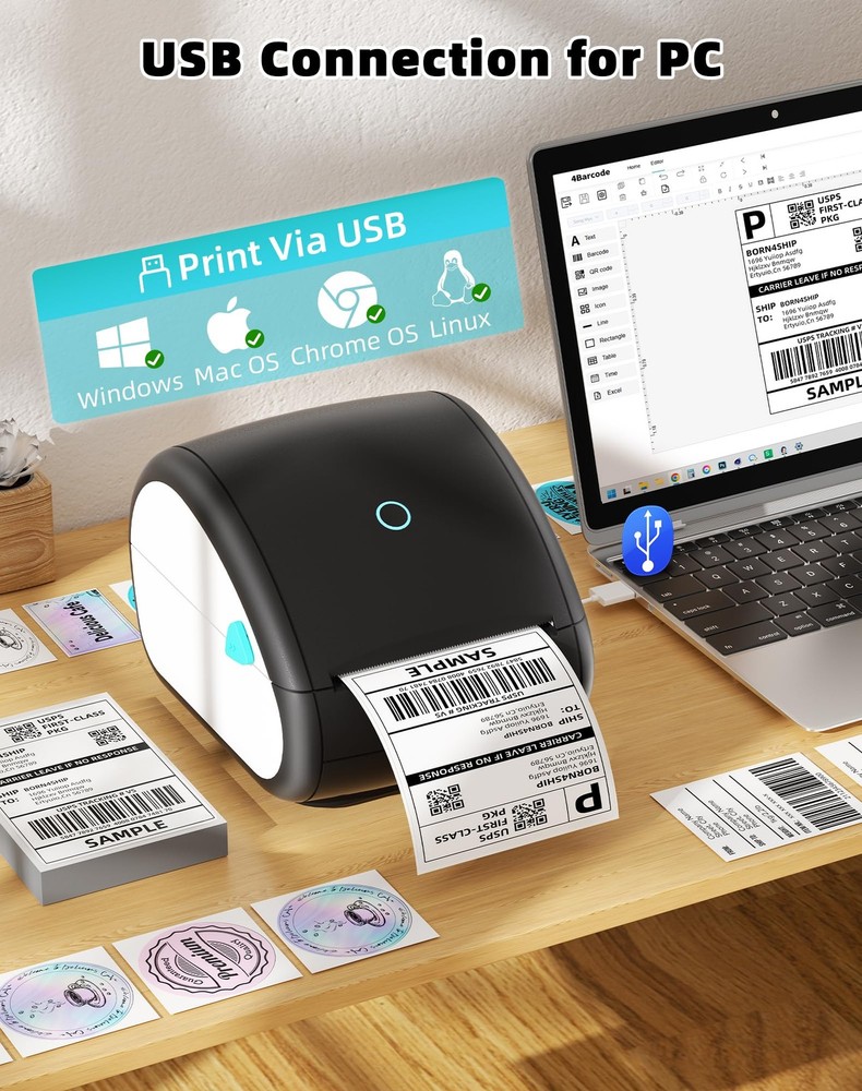 Bluetooth Thermal Label Printer, 4x6 Wireless Shipping Label Printer for Smal...