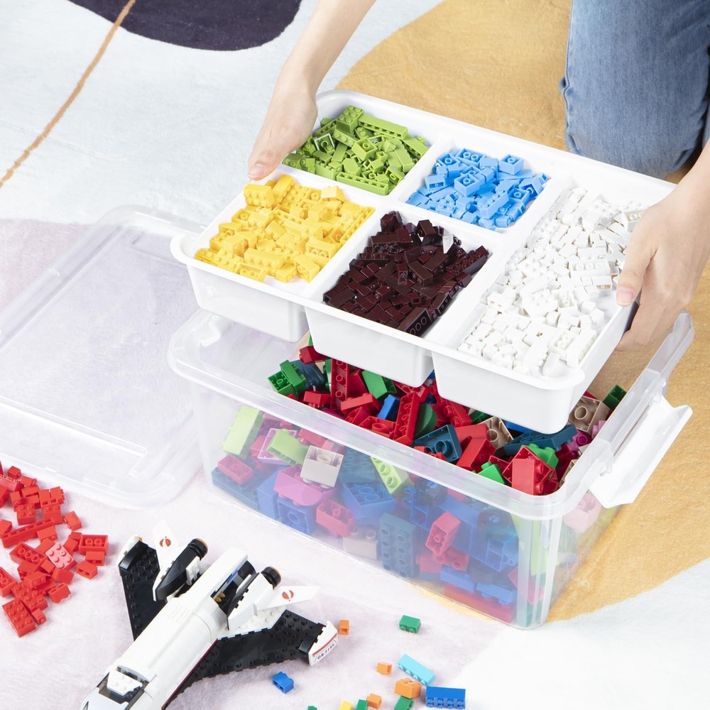17 QT Craft Organizers and Storage with Removable Tray, Stackable Plastic Sto...