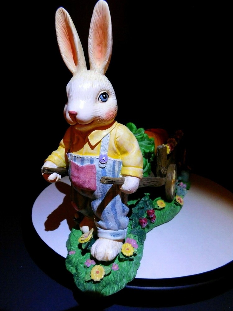 Vintage Bunny Rabbit Pulling Long Carrot Candle Holders Easter Tabletop Decor