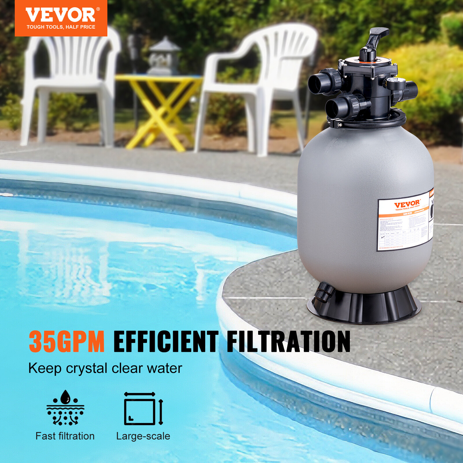 VEVOR Sand Filter 16" Above Inground Swimming Pool Sand Filter with 7-Way Valve