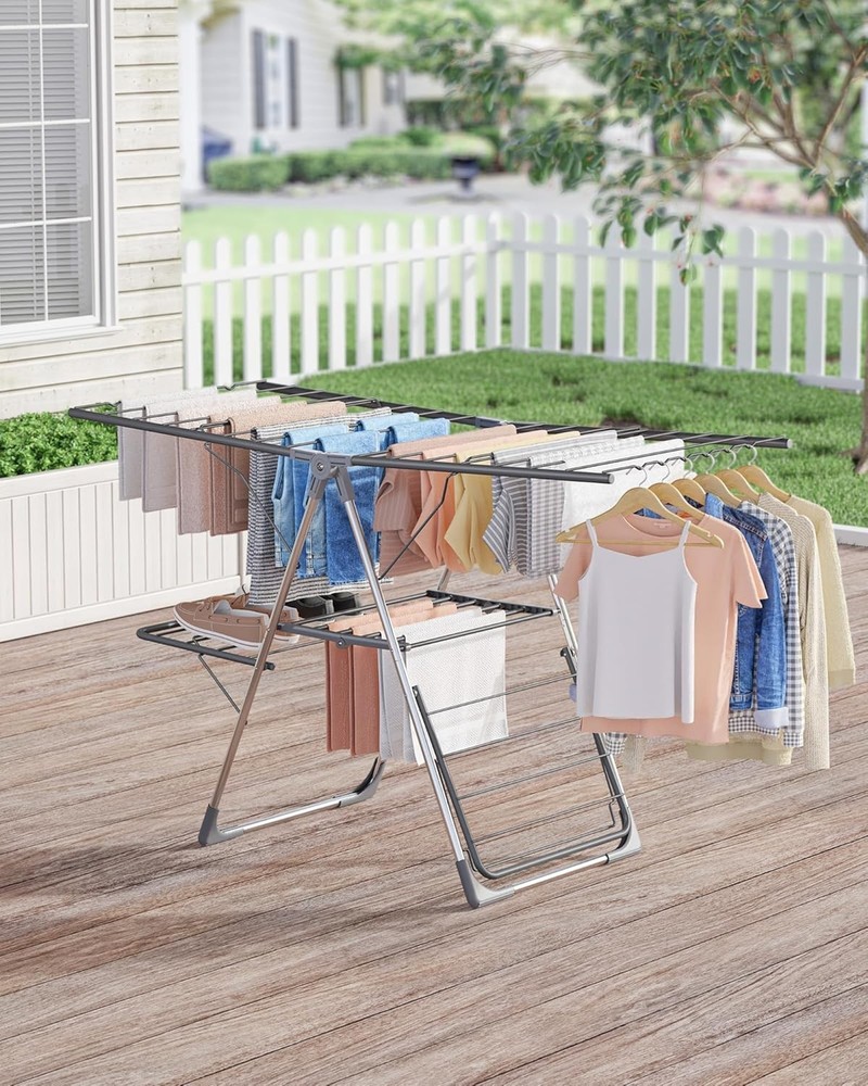 Clothes Drying Rack, Foldable 2-Level Laundry Drying Rack with Height