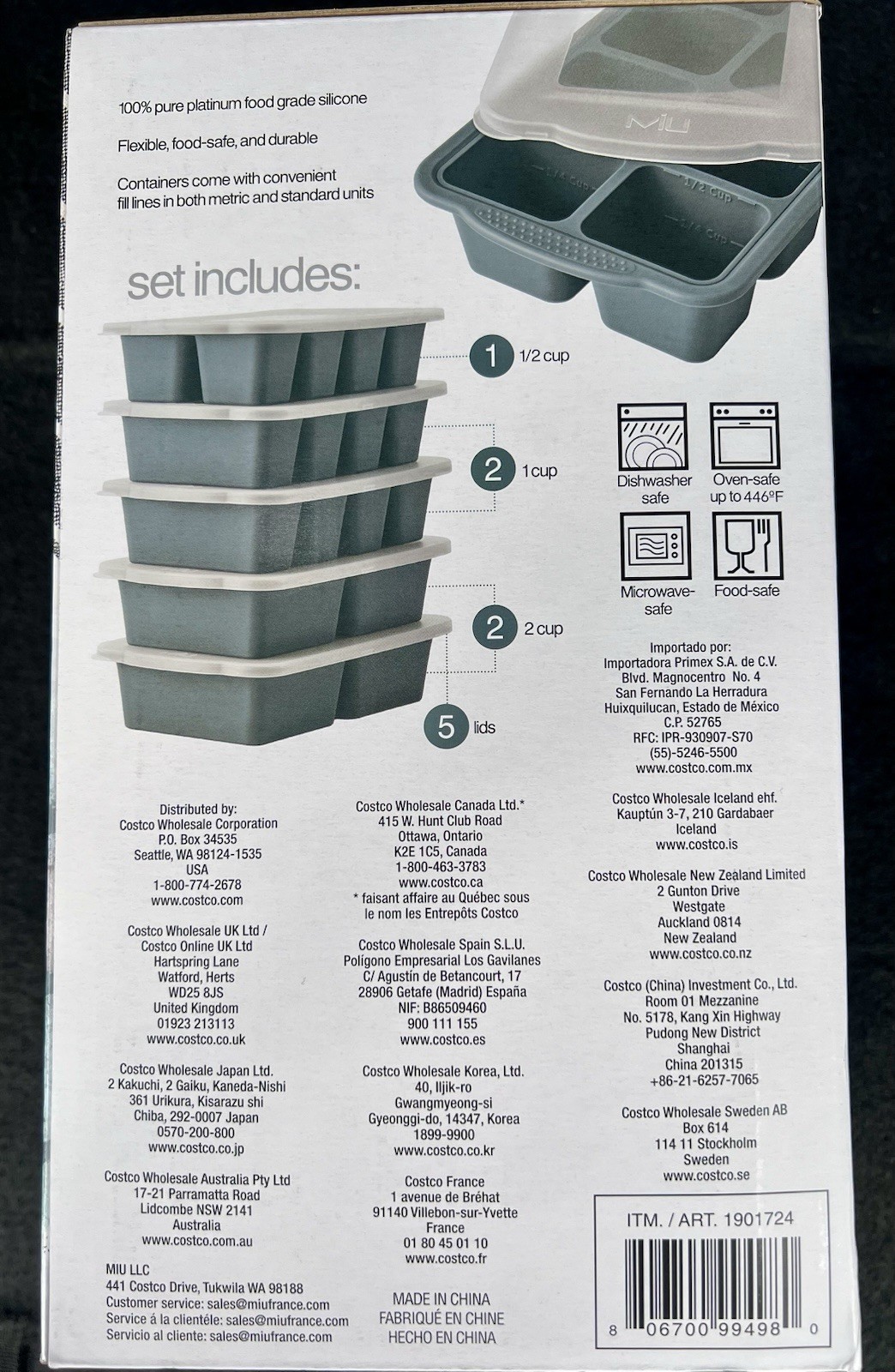 Food Grade Silicone Freezer Trays-Molds 5 Pack Gray W/Lids-Great For Food Prep