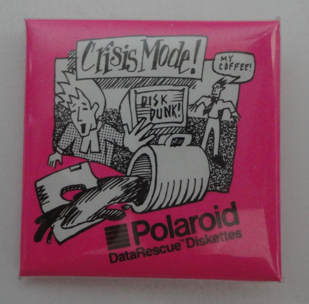 Polaroid Data Rescue Diskettes Vintage Computer Advertising Button Pin