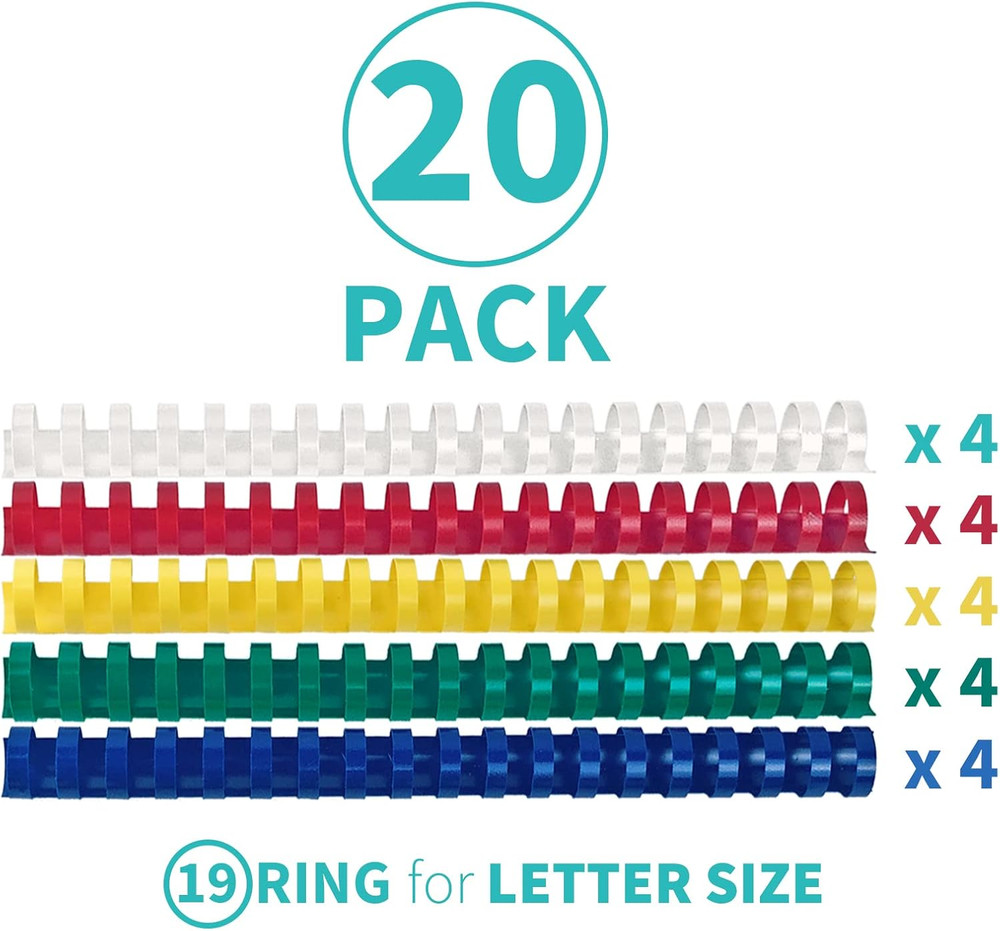 Binditek 20 Pack Plastic Binding Comb Spines, 1 Inch Diameter, 225 Sheet Capacit