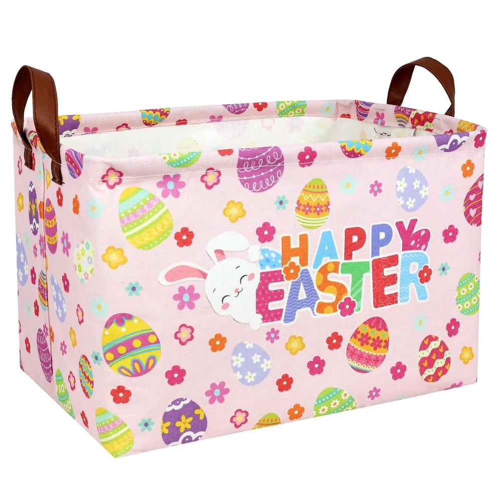 ASKETAM Pink Easter Basket for Kid Large Empty Baby Rectangular Cute Easter G...