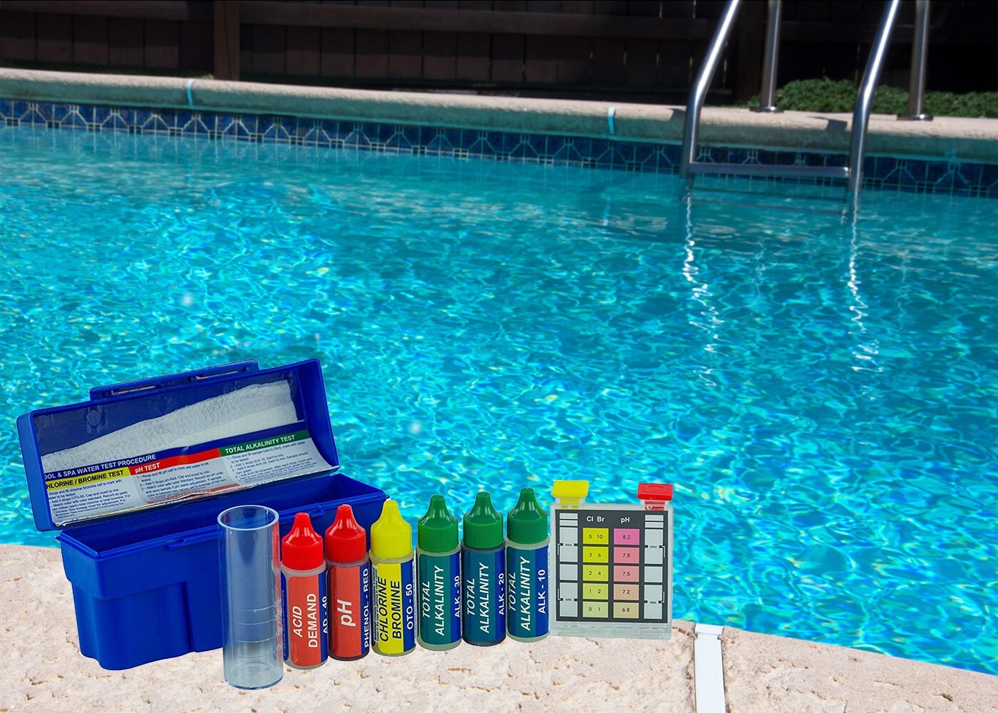 Swimming Pool & Spa 5 Way Chemical Test Kit Test Chlorine Bromine & pH