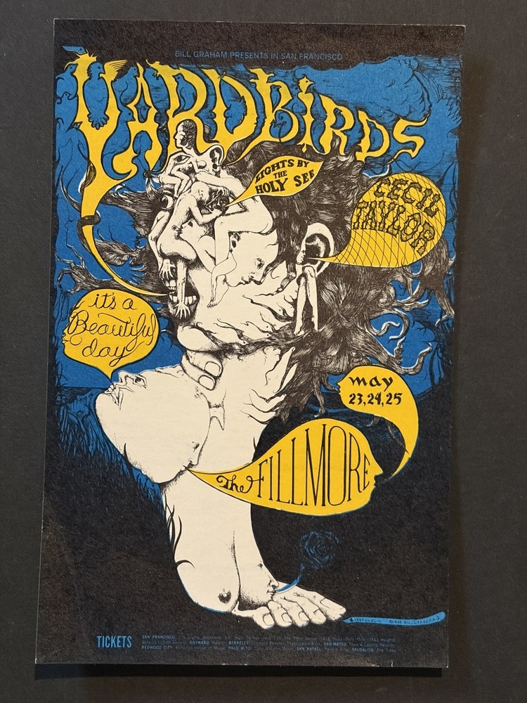 Original 1968 Lee Conklin Yardbirds Postcard BG121-PC Bill Graham Poster Series