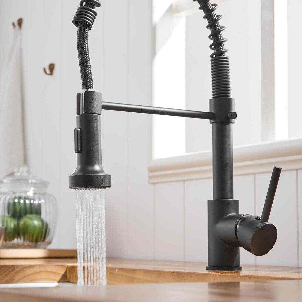 Stainless Steel Single Handle Kitchen Sink Faucet - Pull Down Sprayer, Black