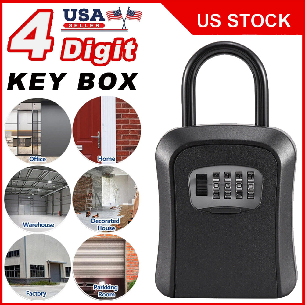 4 Digit Combination Key Safe Lock Box Wall Mount Outdoor Security Storage