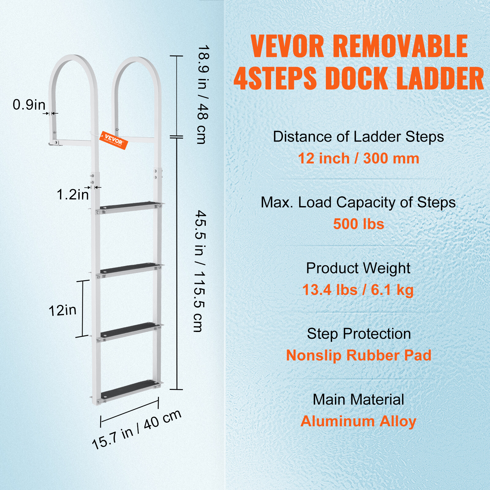 VEVOR Aluminum Dock Ladder Boat Dock Ladder Removable 4 Steps with 500lbs Load