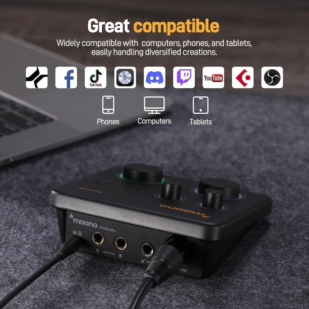 Compact USB Audio Interface with XLR Input: Perfect for Home Studios & Creators