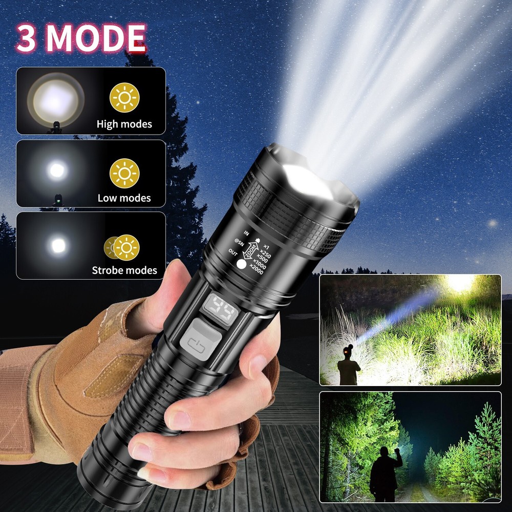 Super Bright LED Tactical Flashlight Torch Flashlight Rechargeable Camping Light