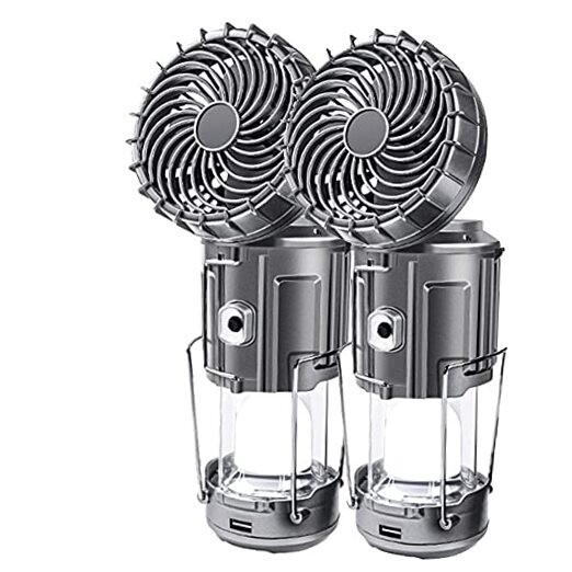 2Pack Solar Camping Lantern with Fan, 3-Way Power Standard-2PCS