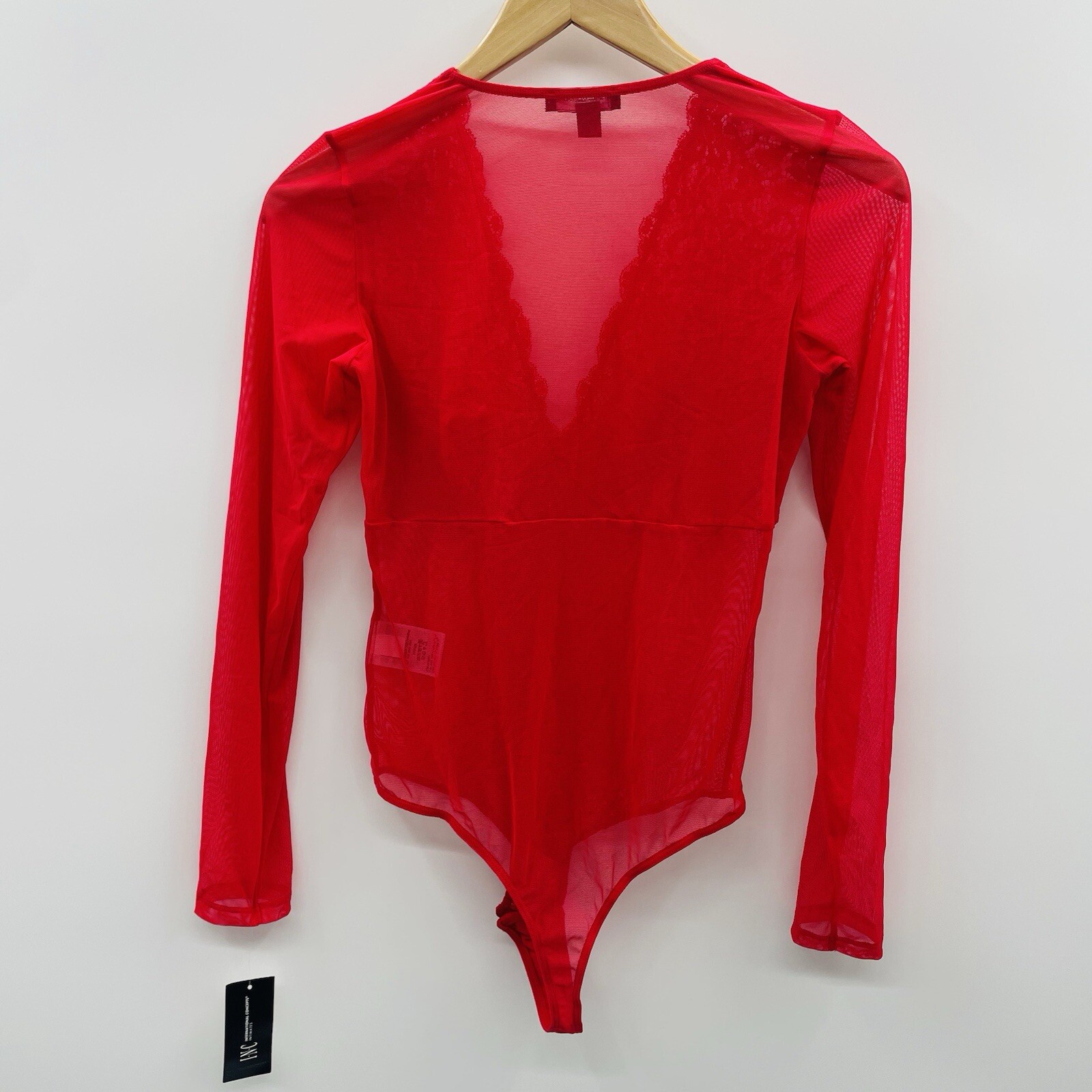 INC International Concepts Medium Not So Basic Long-Sleeve Mesh Bodysuit 2681