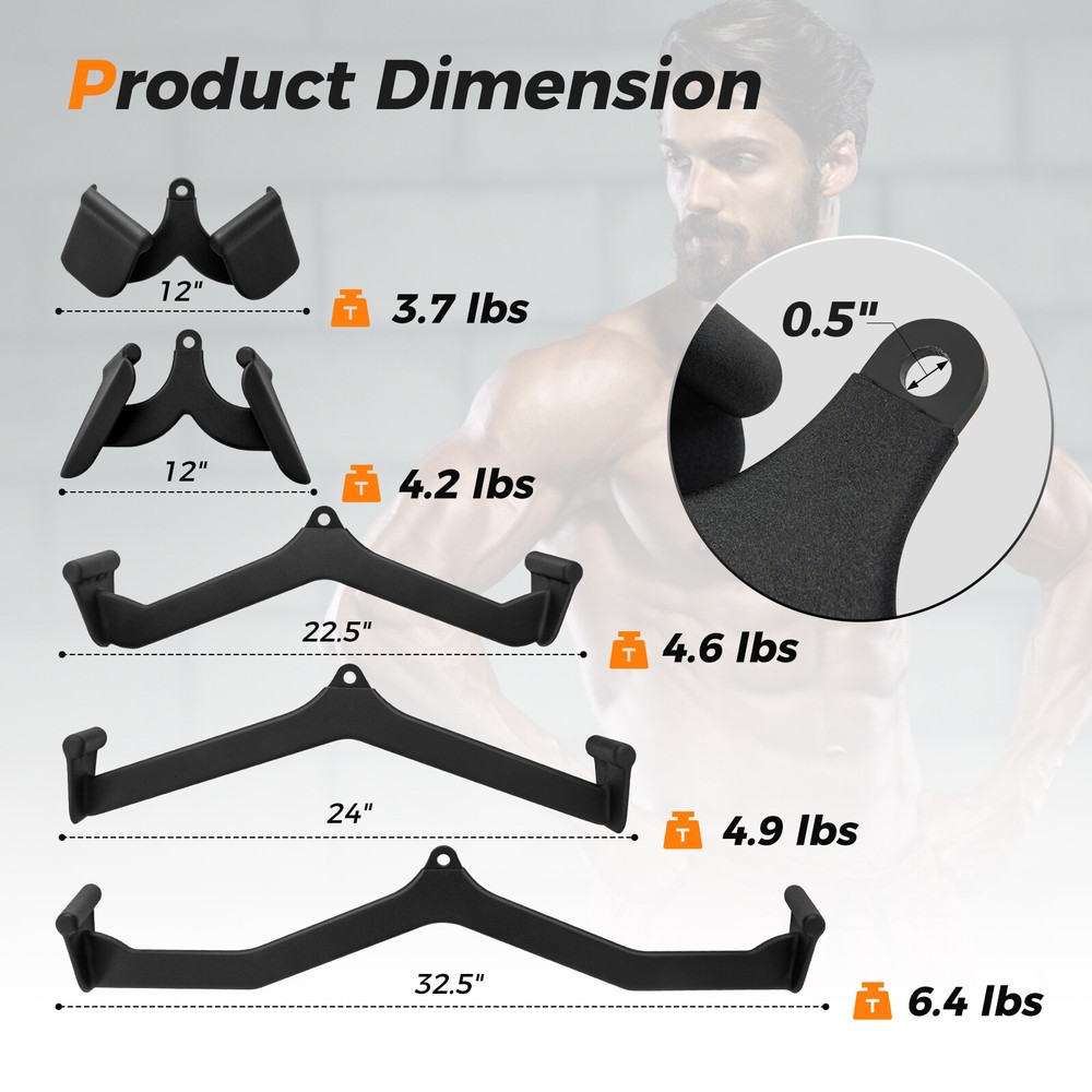 LAT Pulldown Attachment Set Back Strength Training Bicep Tricep Handle Grips