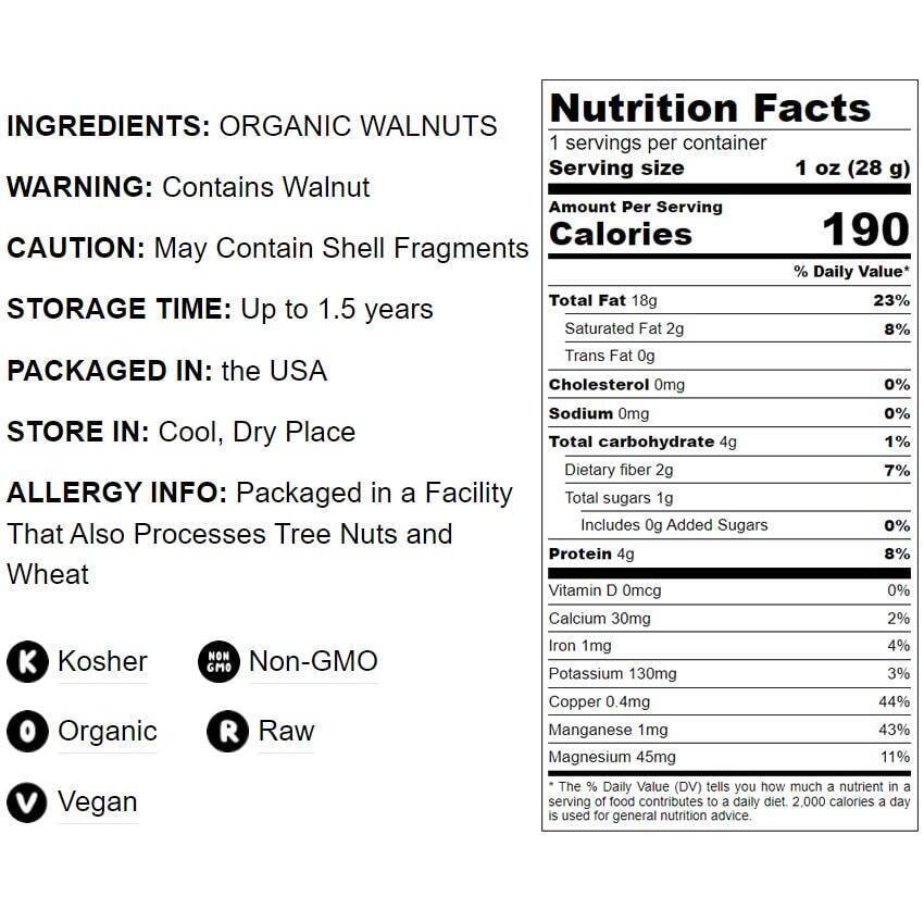 Organic California Walnuts, Halves and Pieces - Non-GMO, Kosher -by Food To Live