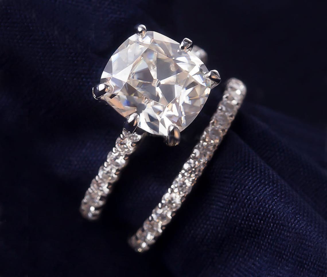 2.60 CT Cushion Cut VVS1 Moissanite Wedding Bridal Ring Set Solid 14K White Gold