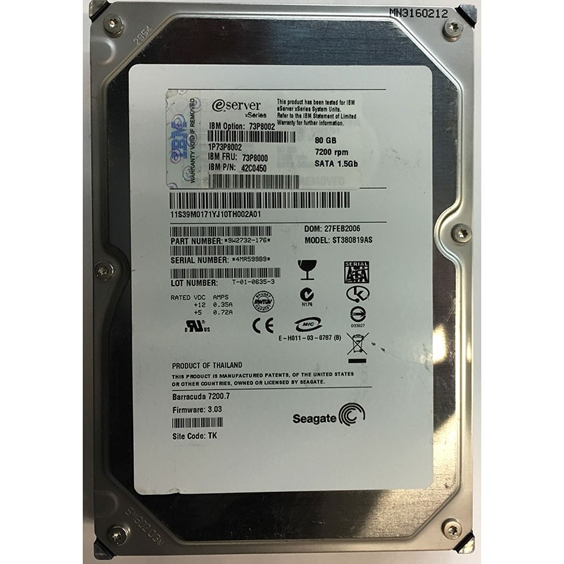 80GB, 7200RPM, SATA Tested Working