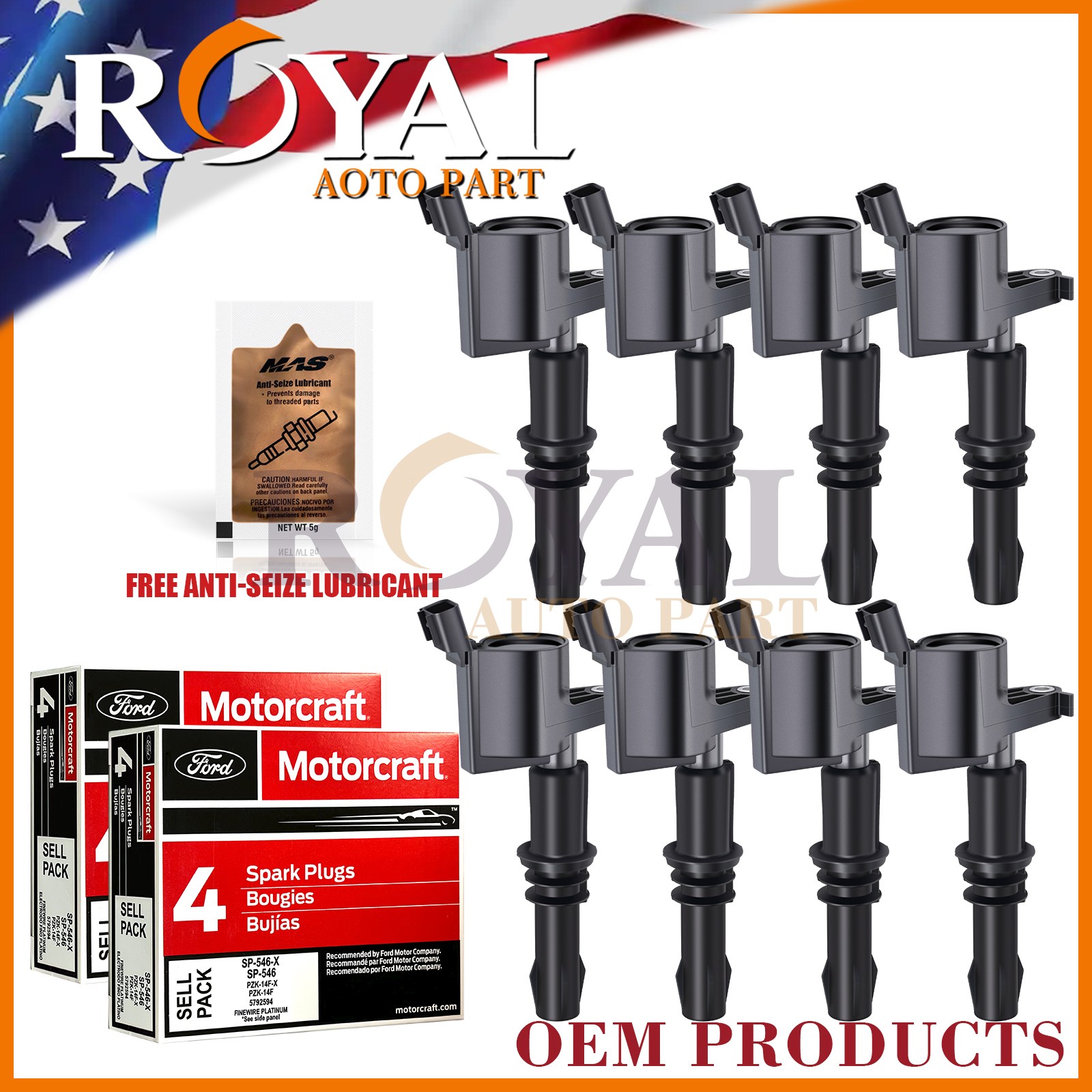 8x Ignition Coils & 8x  Motorcraft Spark Plugs SP515/SP546 for Ford Lincoln
