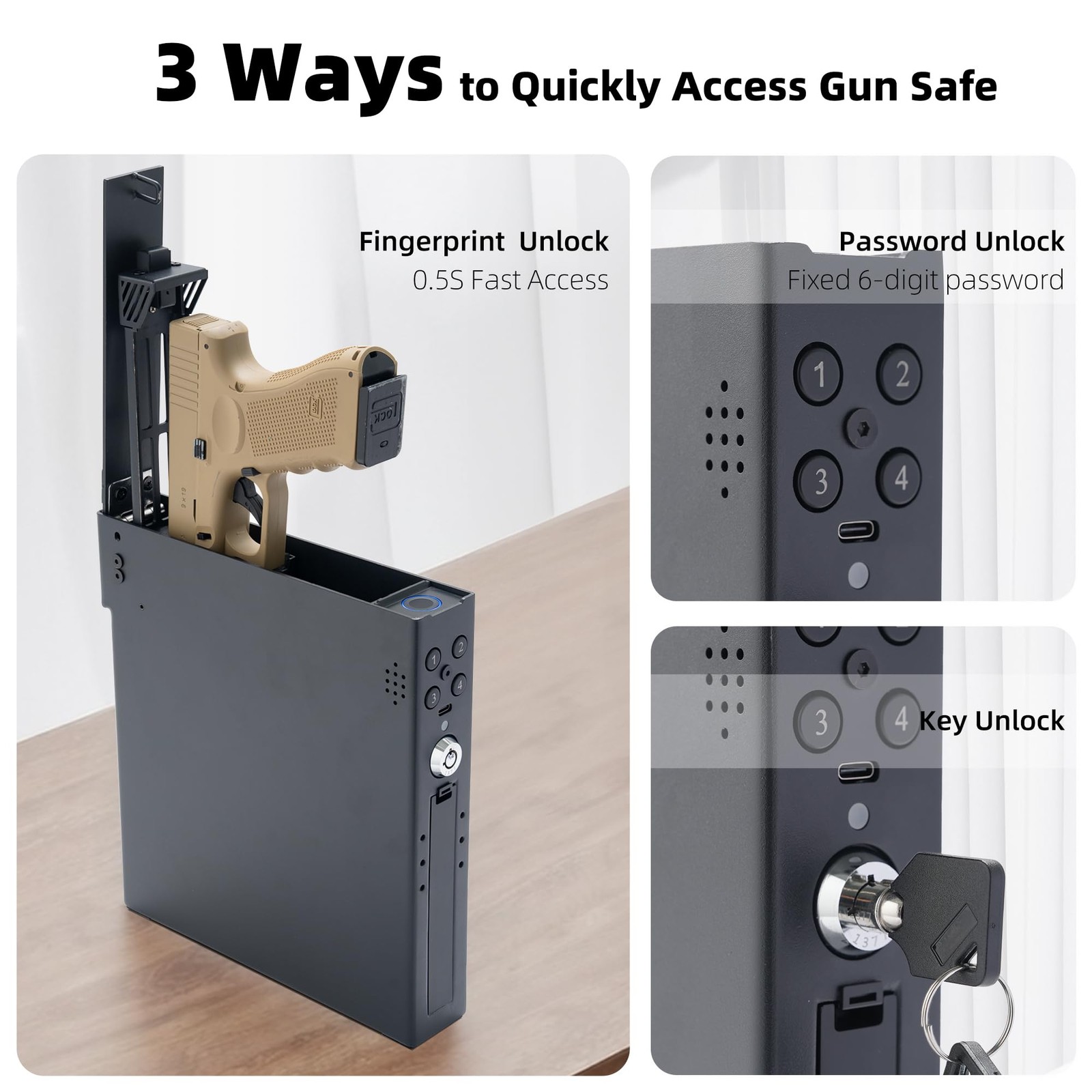EAMIRUO Car Gun Safe - Quick Access Vehicle Handgun Safe with Fingerprint & K...