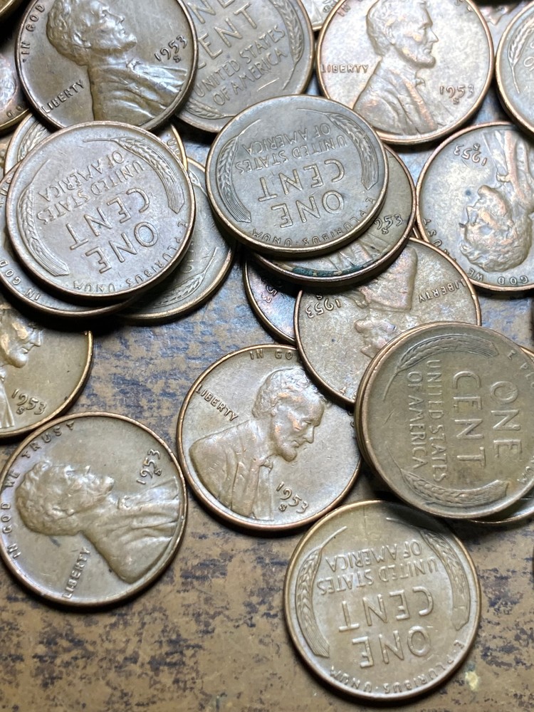 1953-S LINCOLN WHEAT CENT ROLL, nice condition