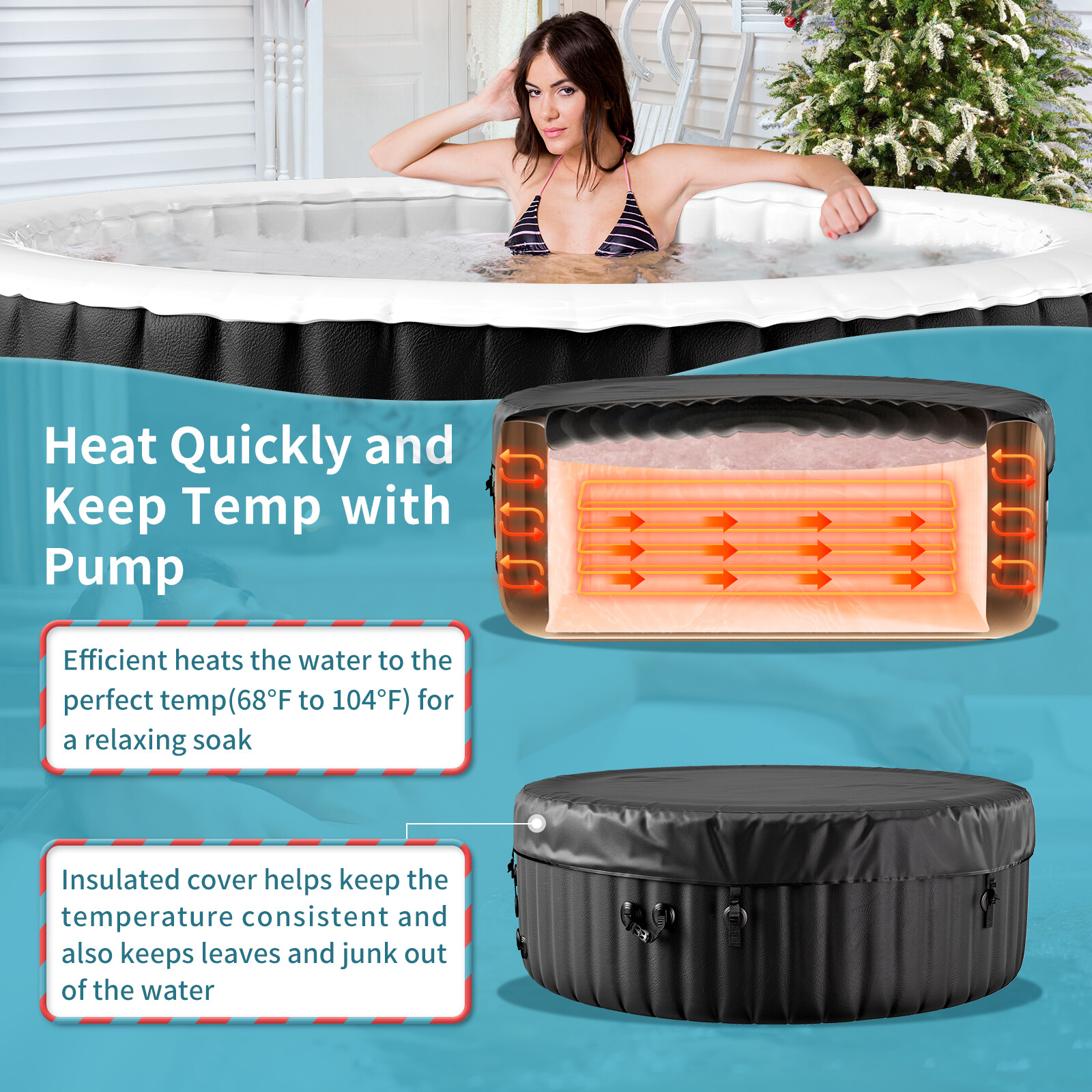 NAIZEA Portable Hot Tub 82X82X25 Inch Air Jet Spa 6 Person with 130 Bubble Jets