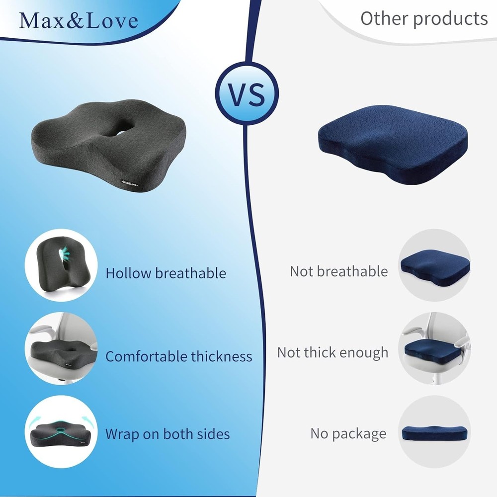 Memory Foam Seat Cushion for Sciatica & Back Pain Relief – U-Shaped Design