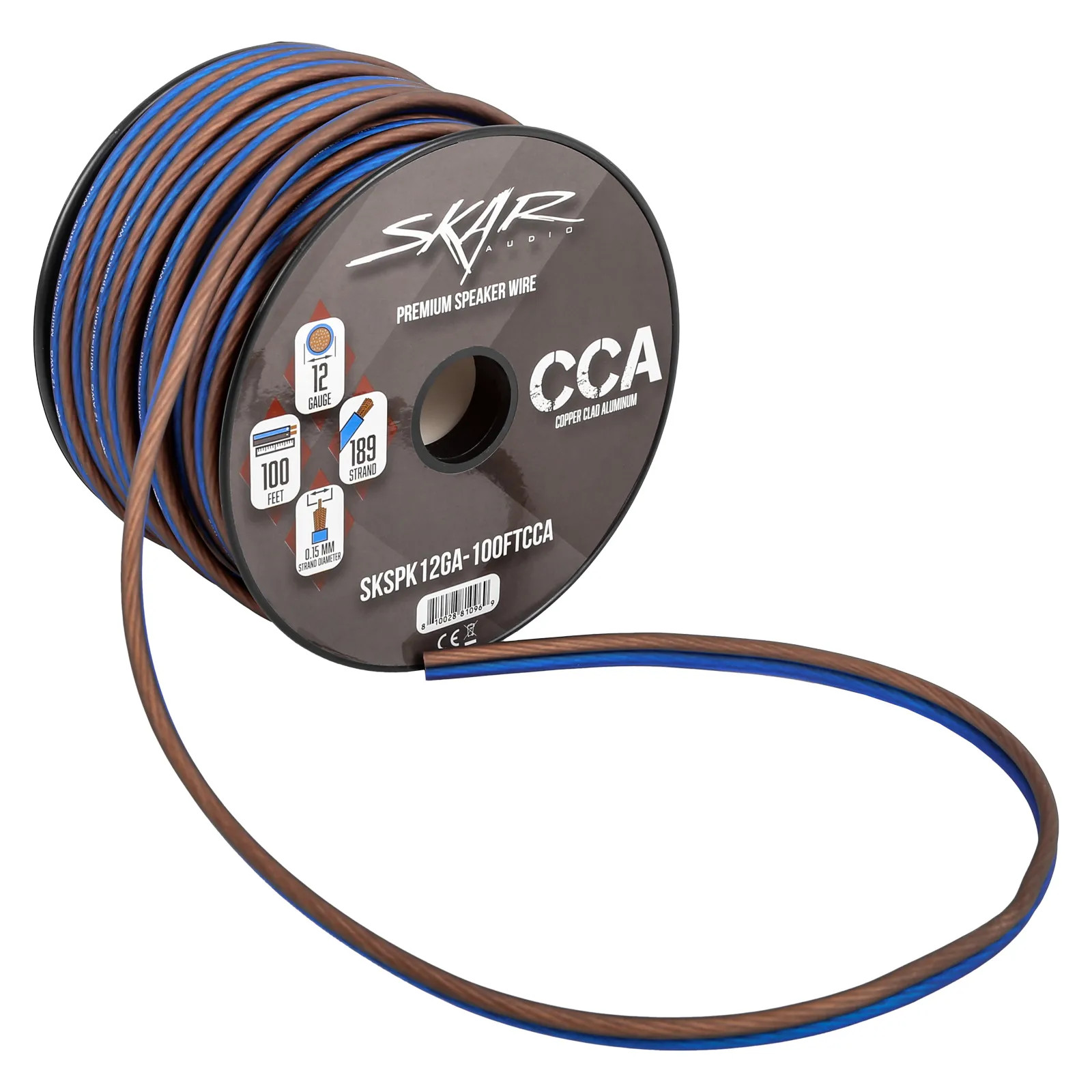 Skar Audio 12 Gauge CCA Car Audio Speaker Wire - 100 Feet (Matte Brown/Blue)