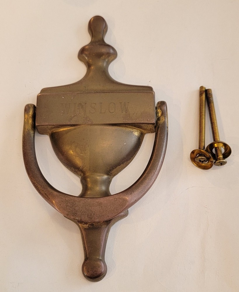 Solid Brass DOOR KNOCKER Made in SPAIN Heavy 10 oz.,inscribed Winslow,7" High