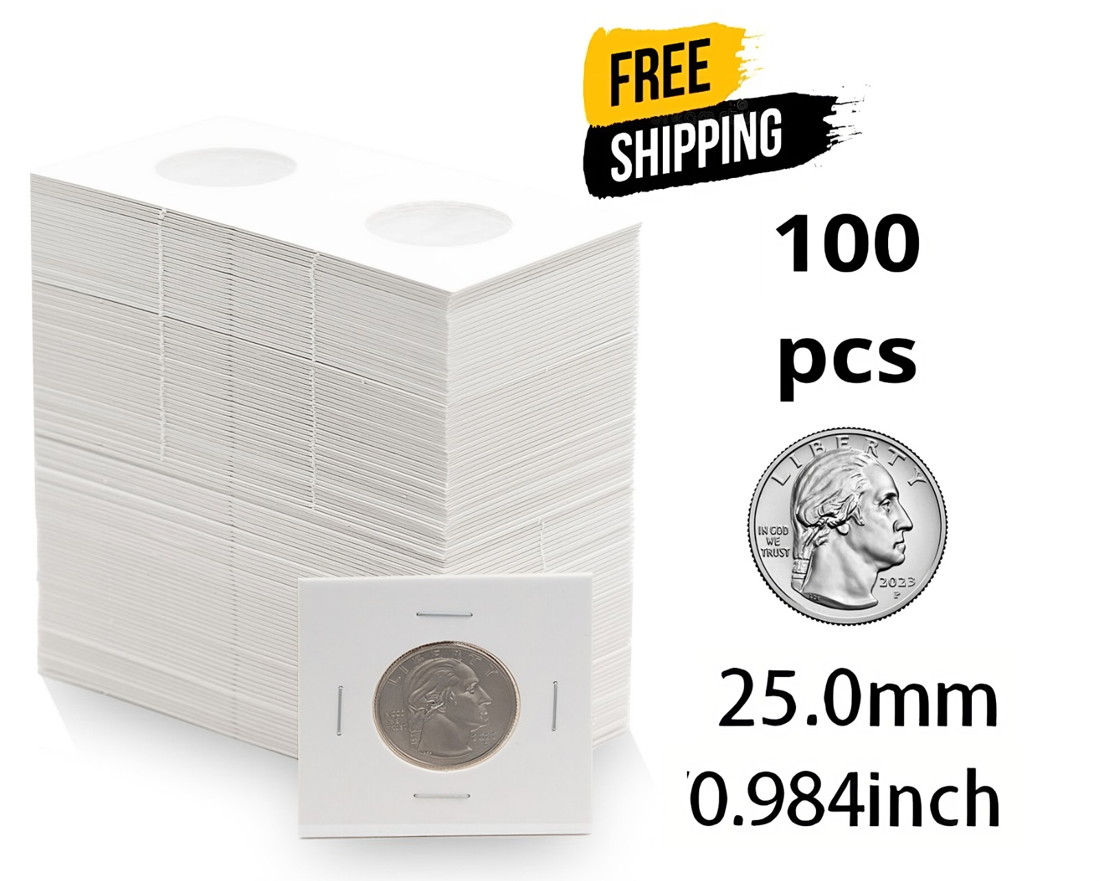 100 PCS Coin Flips for Quarter 25mm/0.98 Inch Cardboard Holders 2x2 inch Pockets