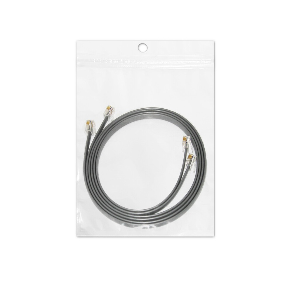 (2 Pack) Gray RJ12 6P6C Straight Data Cable. Custom Size From 2" - 7ft