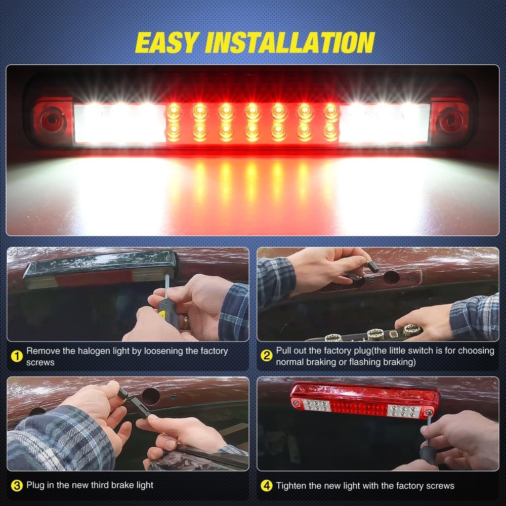High Mount 3rd Brake Light Tail Light Red Lens with Reverse Cargo Stop Light