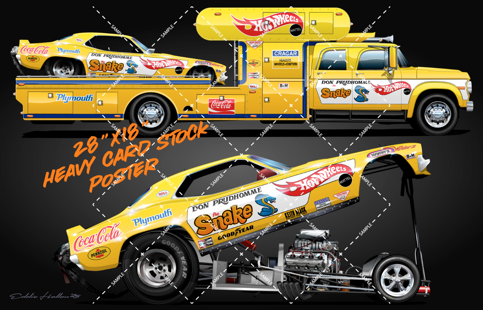 Don the SNAKE Prudhomme Cuda I Funny Car & Hauler 28X18" Poster 023