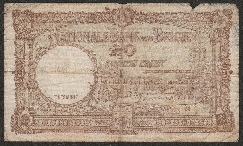 1941 BELGIUM 20 FRANC NOTE