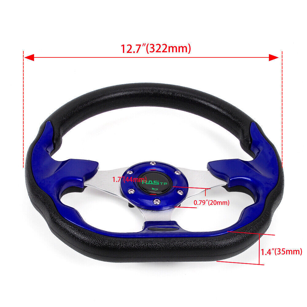 12.5" Universal Blue D Shape Racing Steering Wheel w/ Quick Release Adapter Kit