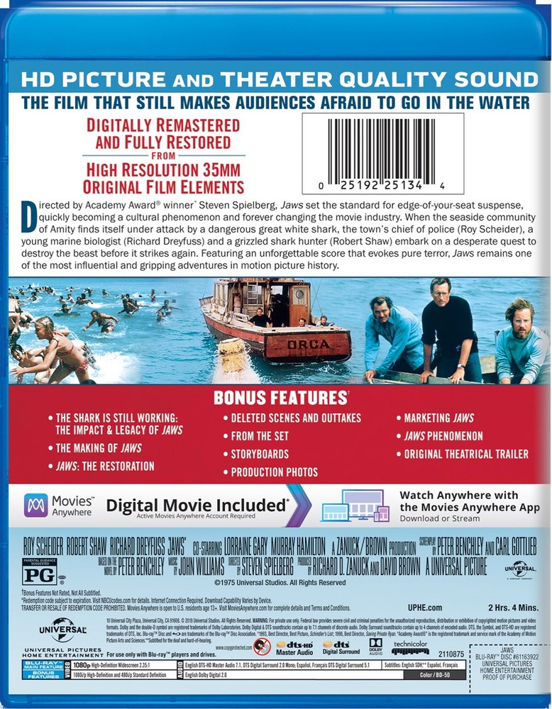 Jaws Blu-ray Roy Scheider NEW