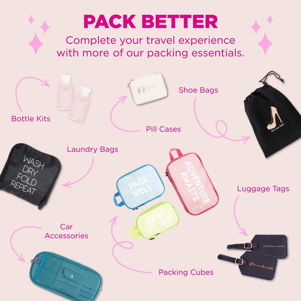 Miamica Packing Cube Set - 3-Piece Set, Clear/Black