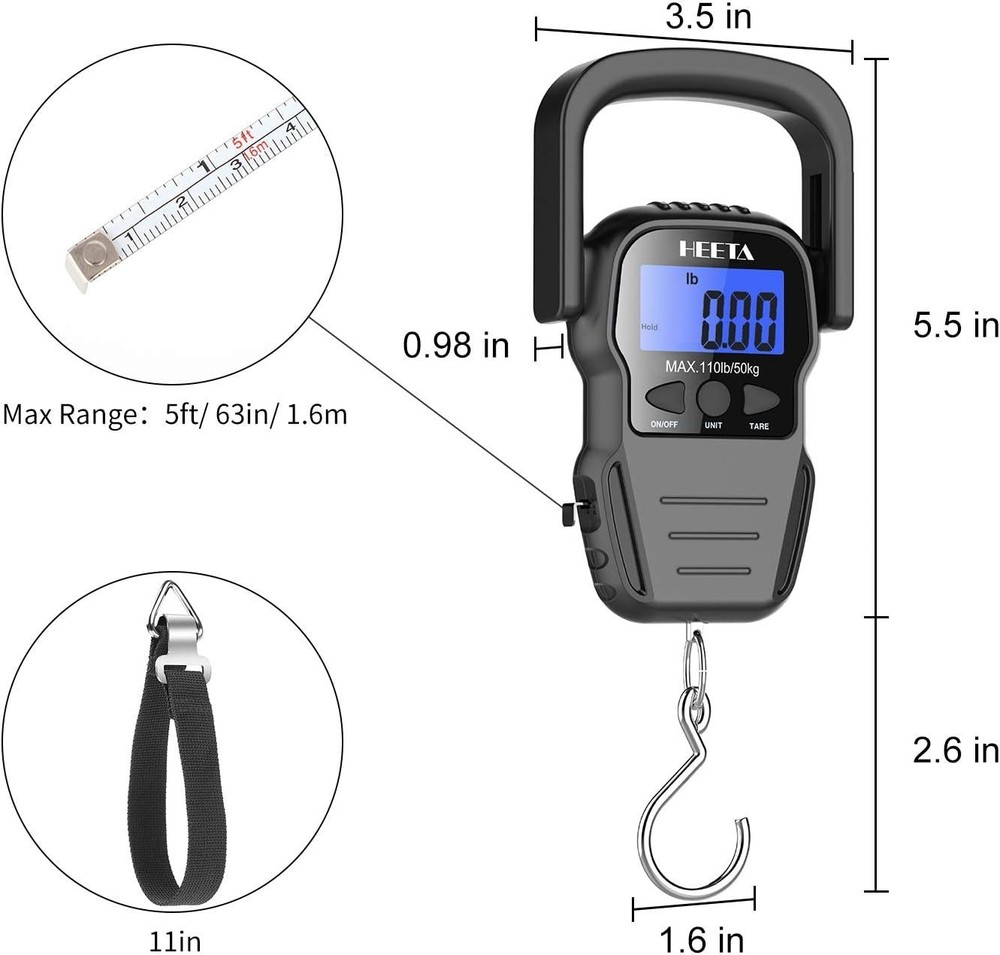 110lb Heavy-Duty Portable Fish Scale with Bluetooth LCD Display & Tare Function