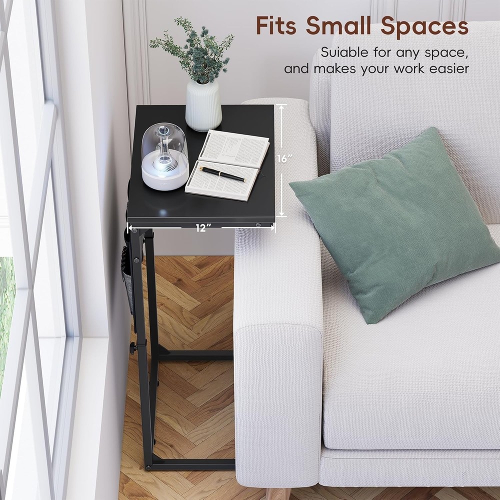 C Shaped End Table W/ Charging Station Tall C Table End Table Adjustable Height