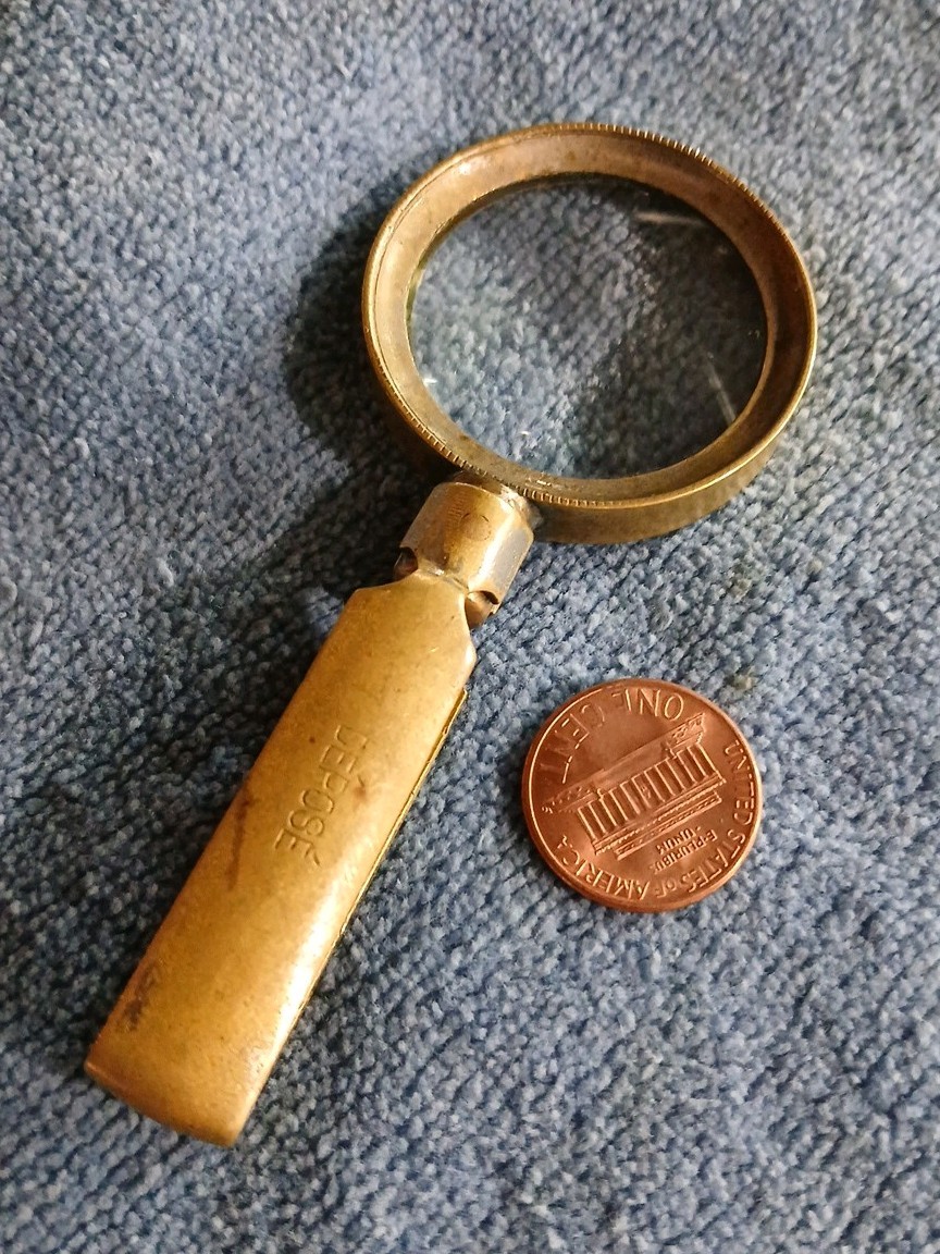 Antique French Brass Folding Magnifying Glass-Dèposè-Swivel Pocket Loupe c.1900