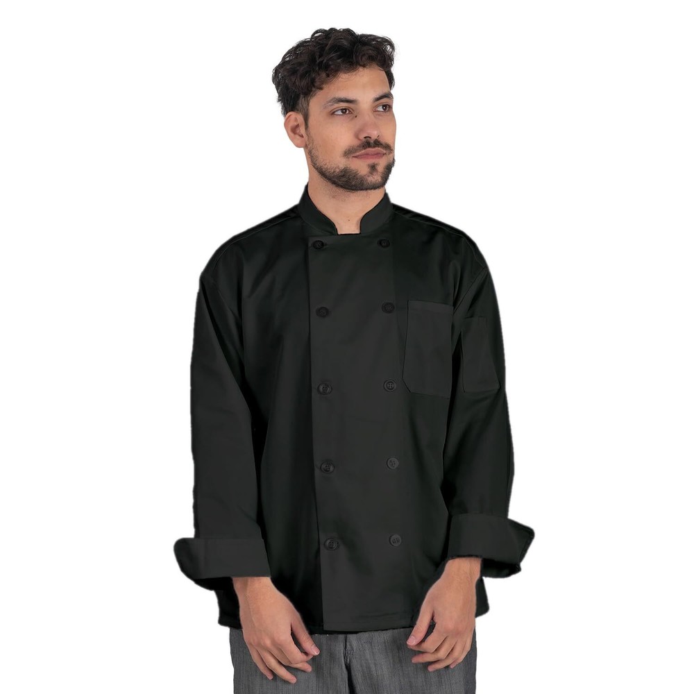 Black Long Sleeve Button Chef Coat/Jacket - Unisex - XL
