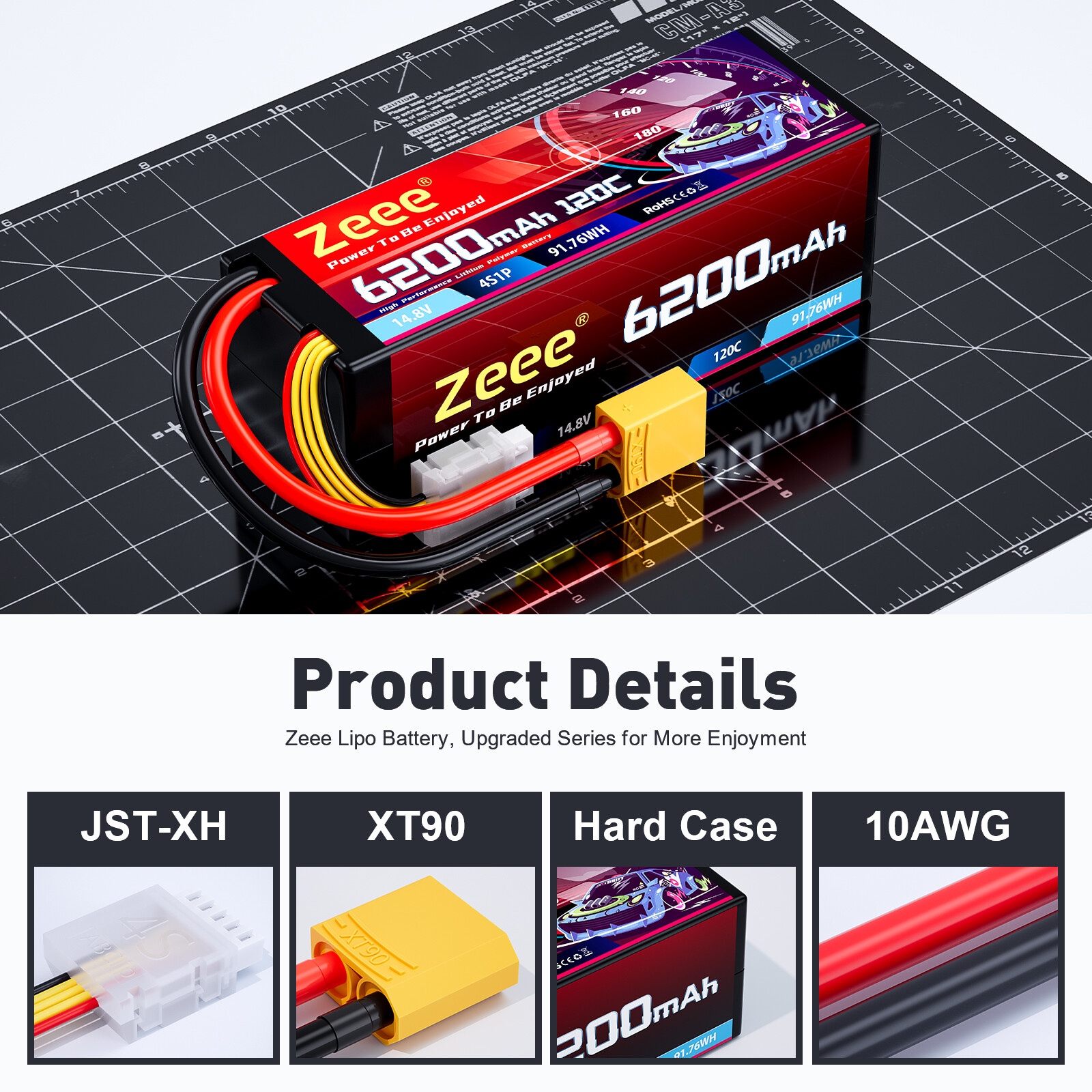 2x Zeee 4S Lipo Battery 6200mAh 14.8V 120C XT90 Plug for RC Car Truck Tank Buggy