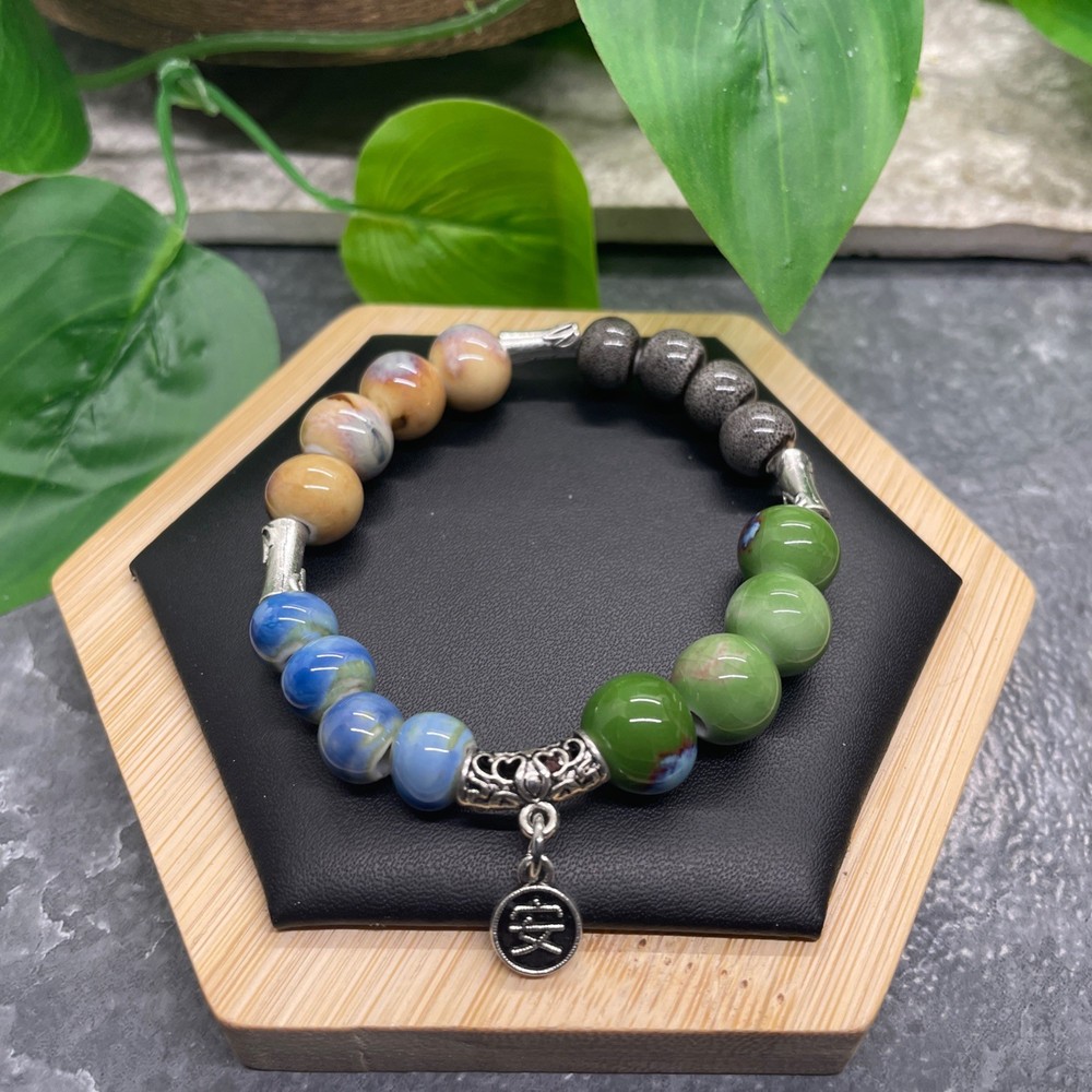 Handmade Ceramic Bead Beaded Stackable 6.25” Plus Stretch Bracelet New B509
