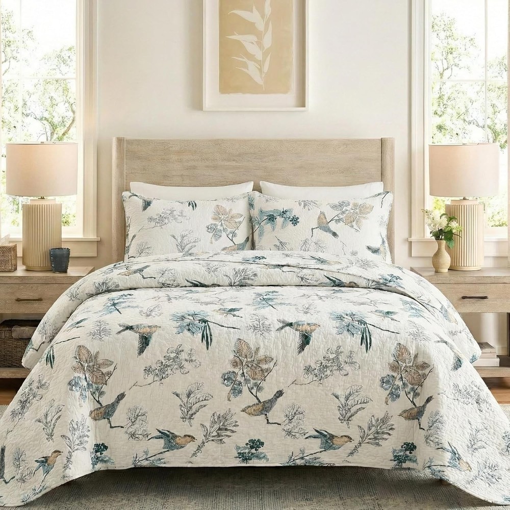 Striped Quilt Set King Size 3Pcs Blue & Navy Striped Patchwork Pattern All