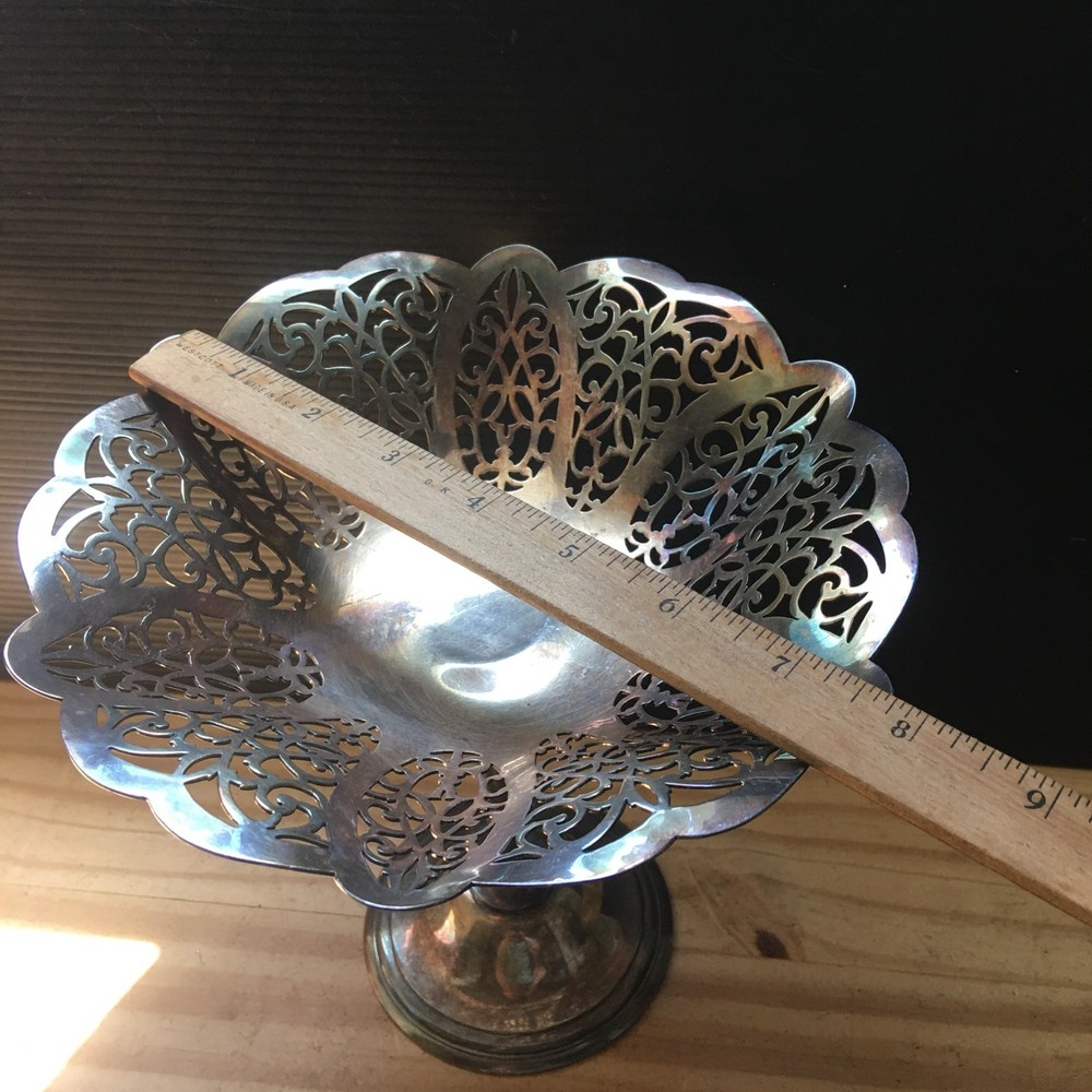 VTG Lovelace International Silver Co 3013 Silverplate Pierced Compote - As is